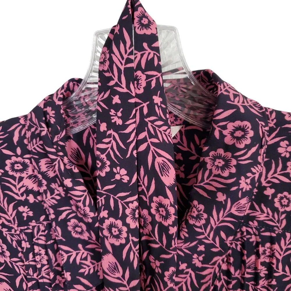 Nanette Lepore 12 Dress Floral Cottage Prairie Fit Flare Button Front Navy Pink - Picture 7 of 12